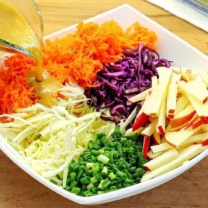 I can't stop eating this salad! Cabbage, carrot and apple! So fresh and crunchy!